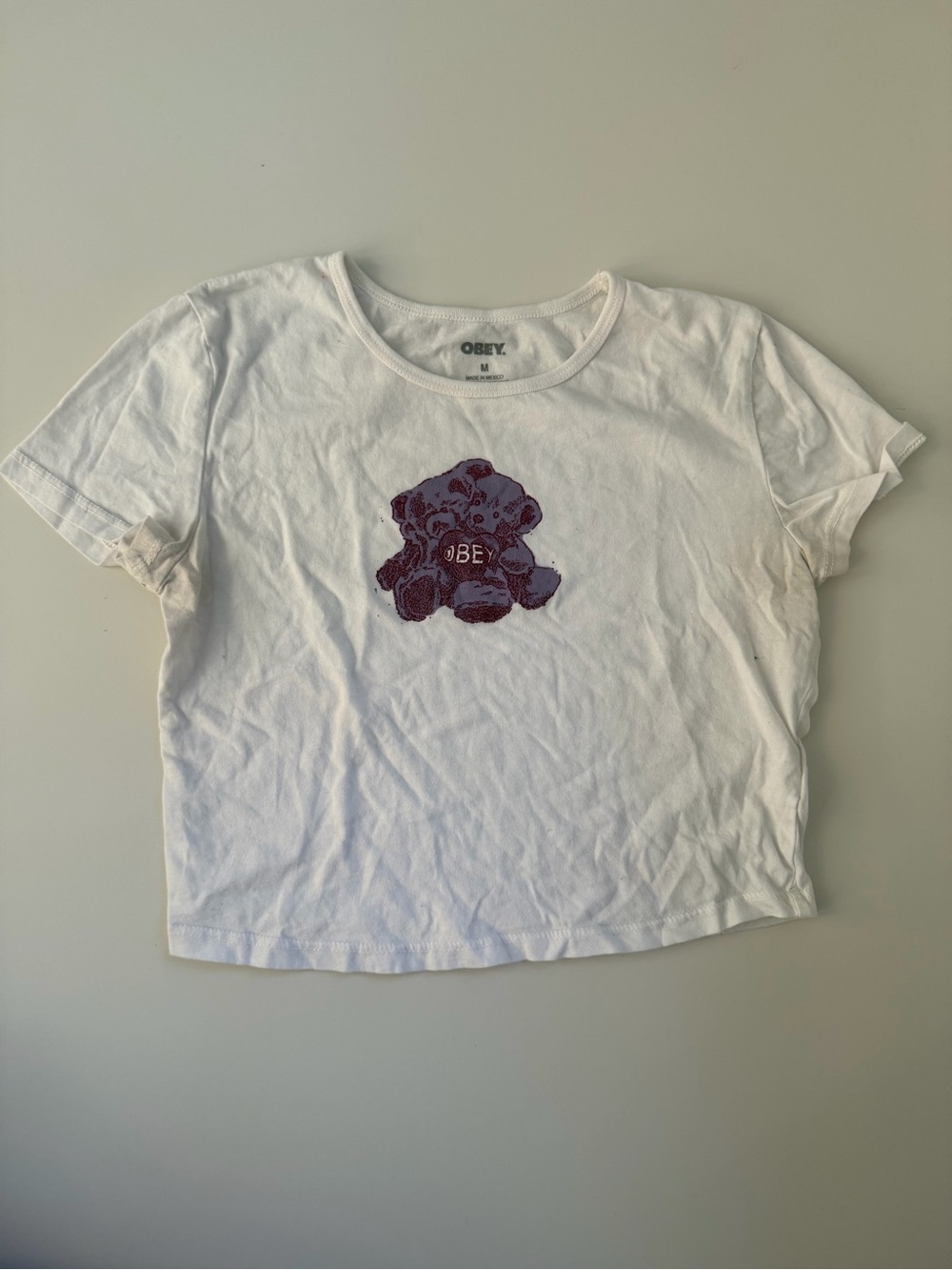 Obey White Tee with Purple Bear